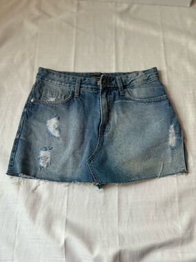 Y2K Denim Mini Skirt Distressed Low Rise Size 40 Blue
